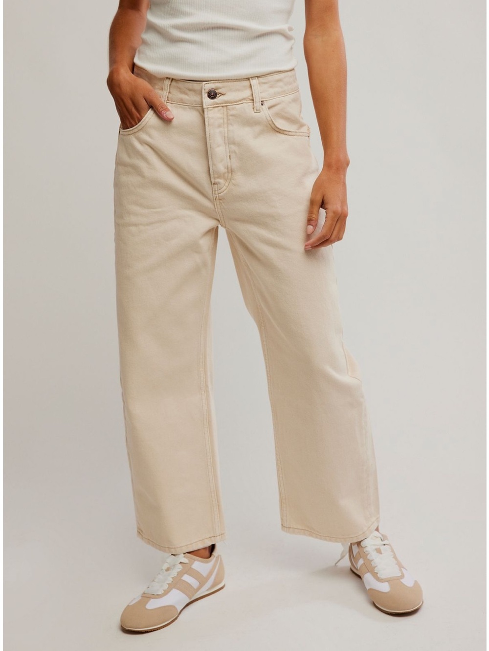 WE THE FREE DEEP TRANCE DROPPED BOYFRIEND JEANS CASUAL KHAKI CREAM - Picture 6 of 7